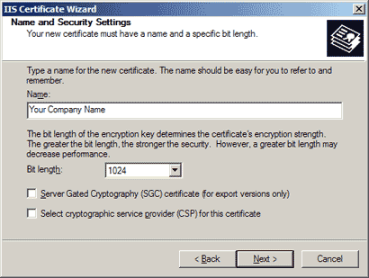 IIS SSL server certificate - security settings