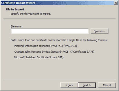 IIS SSL server certificate - file for import